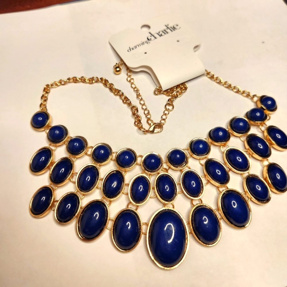 Charming Charlie Chunky Blue Bubble Bobble Bib Collar Necklace Statement NWT